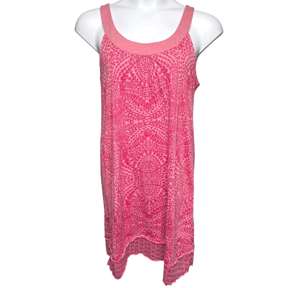 ATHLETA Womens Pink Medallion Tank Dress XL Sharkbite Hem Lagenlook Comfort Yoga